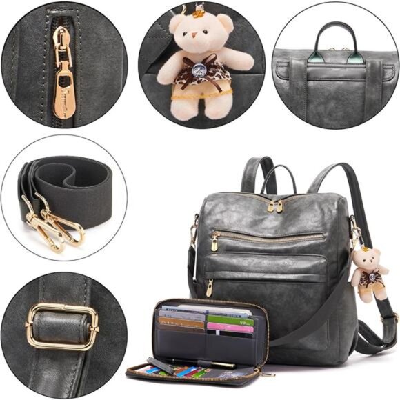 Women Backpack Multipurpose Set 2pcs Grey - Picture 4 of 6